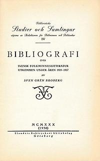 Bibliografi över svensk folkminneslitteratur utkommen under åren 1925-1927