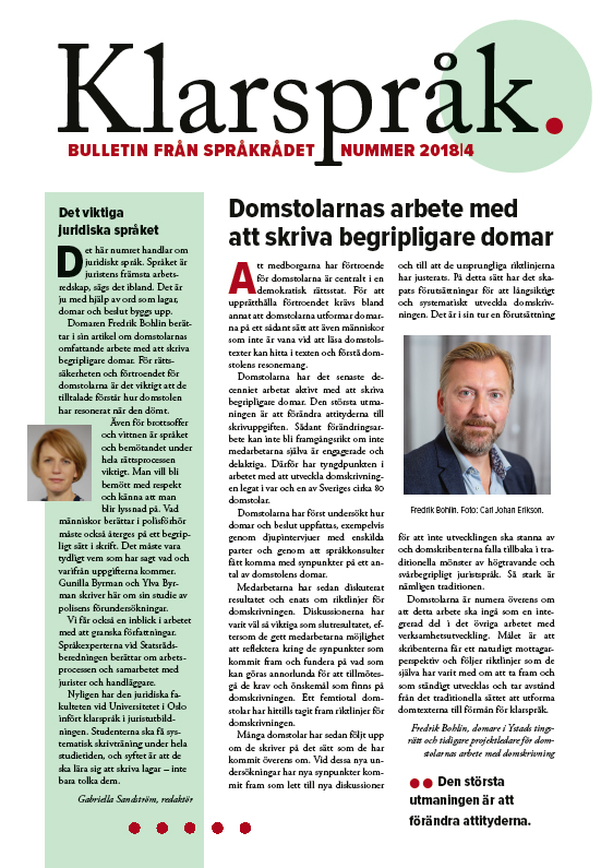 Framsidan på nummer 4/2018 av Klarspråk.