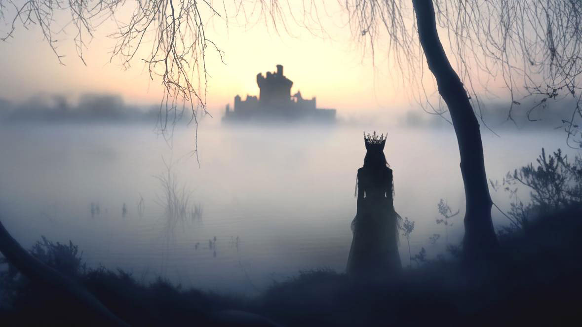 Drottninggestalt i dimma.