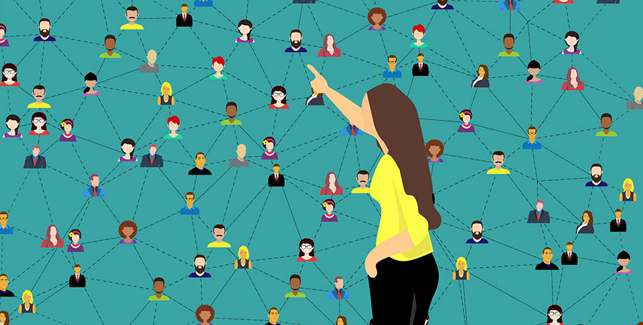 Illustration föreställande nätverk av människor. 