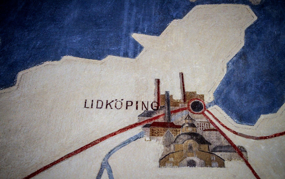 Handritad karta över Lidköping.