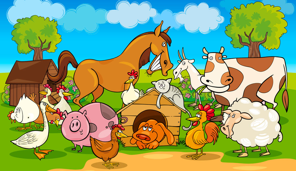 Illustration djur på bondgård