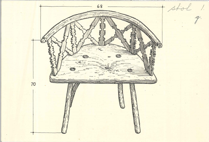 Säte av trä från Minnesgården i Gagnef, en illustration