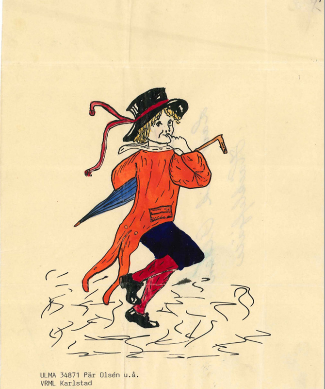 Målad teckning där ett barn ser ut att dansa