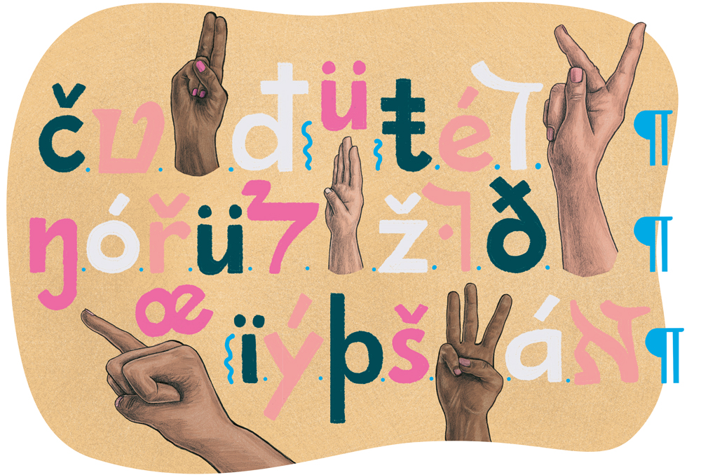 Illustrationer med bokstäver från olika alfabet.