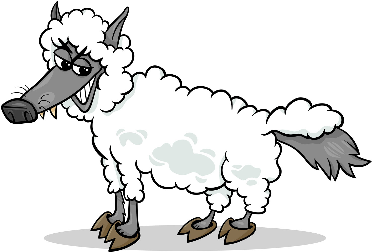 Teckning av varg utklädd till får.