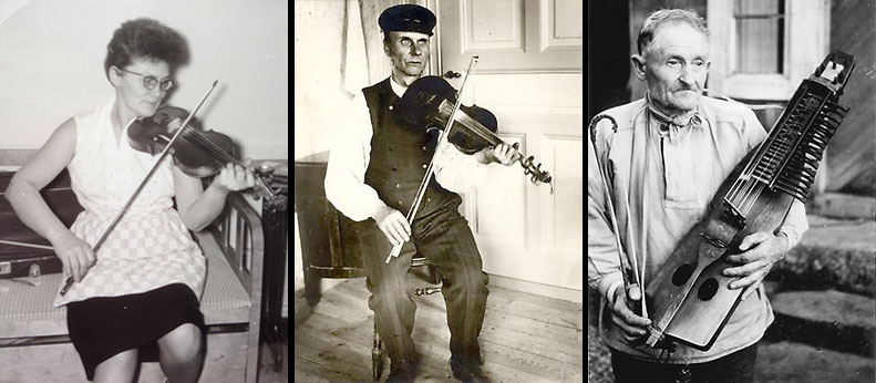 Tre bilder på musiker med instrument.