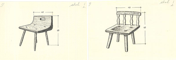 Två stolar av trä från Museet Lisselby i Leksand, illustration