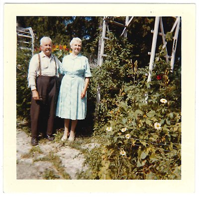 En man och en kvinna i en trädgård