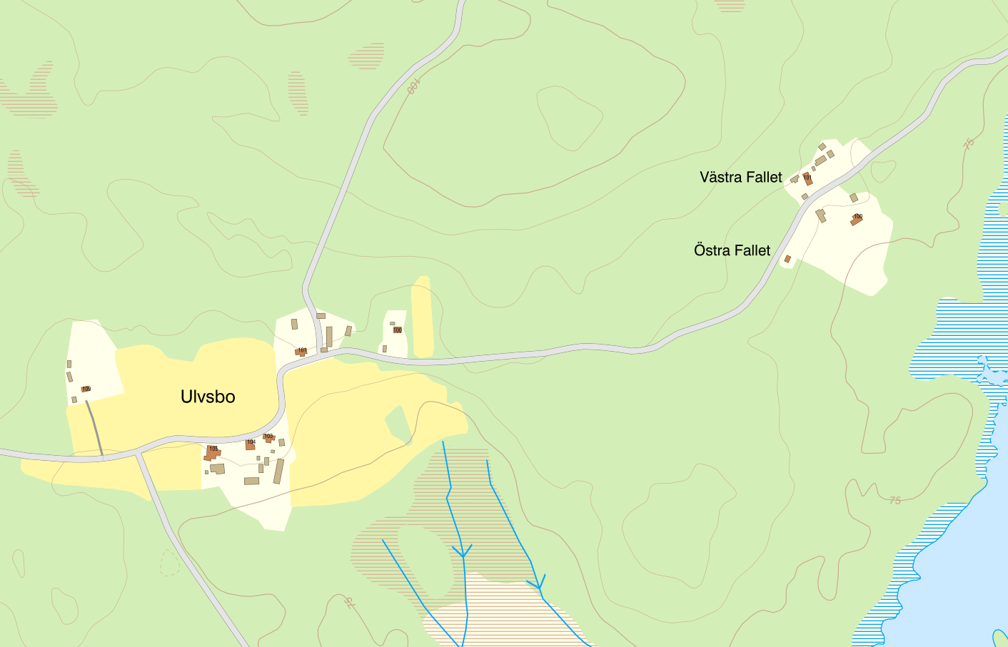 Kartbild över Ulvsbo och Östra fallet