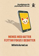 En tecknad katt och texten ”memes med katter flyttar fokus i debatter”